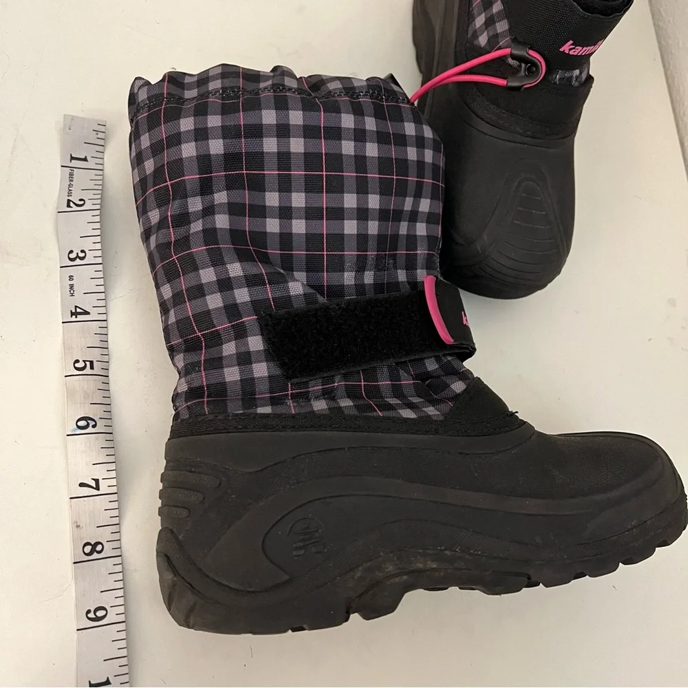 Kamik Pink Black Girls Finley Checker Plaid Snow Boots Kids Sz 1 Winter Insulate